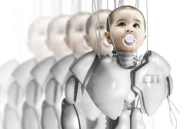 Robot bambino, creazione di cloni, ingegneria genetica — Foto Stock