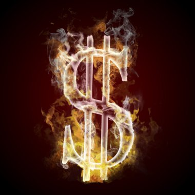 Dollar symbol burning, fire
