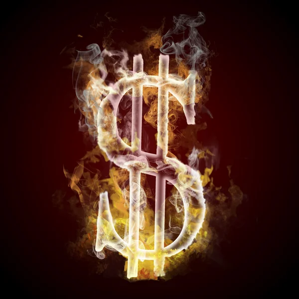 Dollar symbol burning, fire — Stockfoto