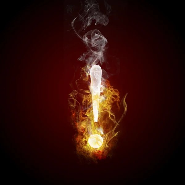 Vykřičník vypalování, oheň — Stock fotografie