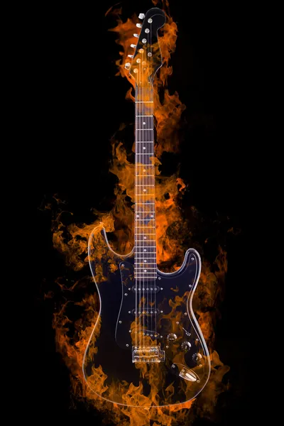 Hořící elektrická kytara — Stock fotografie