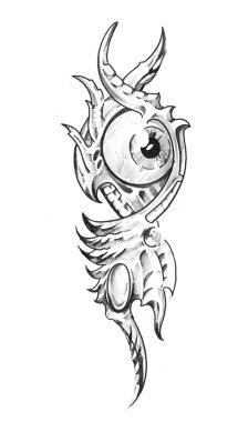 Sketch of tattoo art, mechanical eye clipart