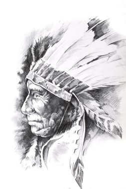 Sketch of tattoo art, indian head clipart