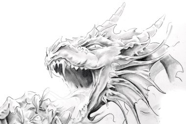 Tattoo art, sketch of a medieval dragon clipart