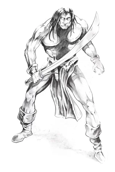 Tattoo art, sketch of a warrior — Stock Photo, Image
