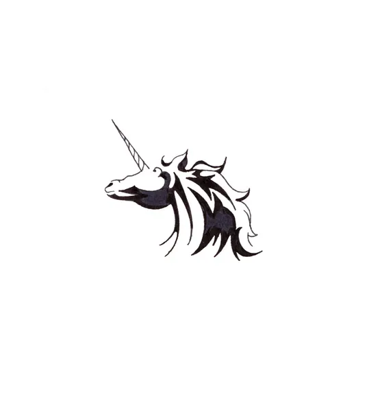 Desenho da arte da tatuagem, cavalo, unicórnio — Fotografia de Stock