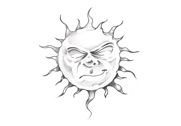 Skizze der Tätowierkunst, Sonne mit Gesicht — Stockfoto