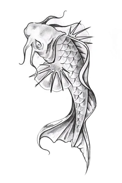 Dövme sanatı, Japon balığı kroki — Stok fotoğraf