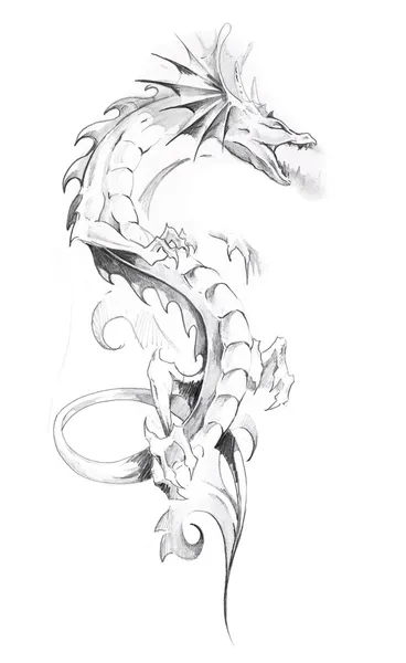 Esboço da arte da tatuagem, dragão — Fotografia de Stock