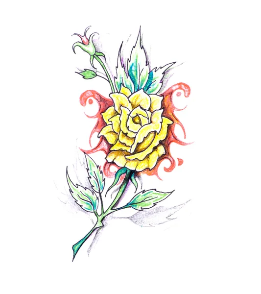 Skiss av tatuering konst, blomma med tribal design — Stockfoto