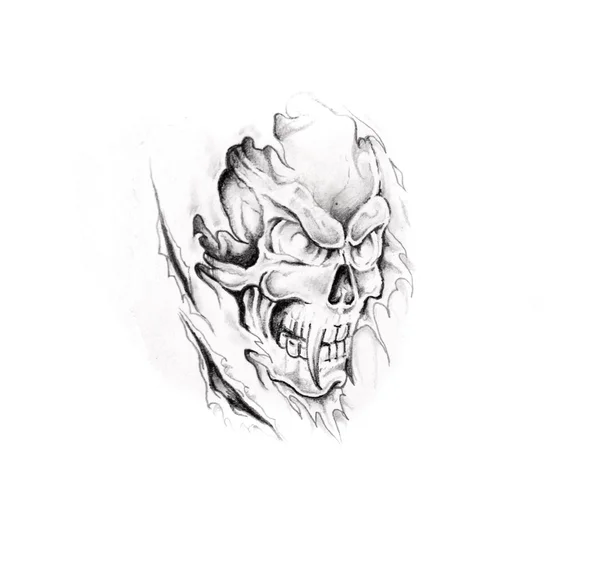 Esboço de tatuagem arte, monstro, crânio — Fotografia de Stock