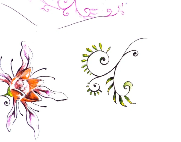 草绘的纹身艺术，花与部落设计 — 图库照片