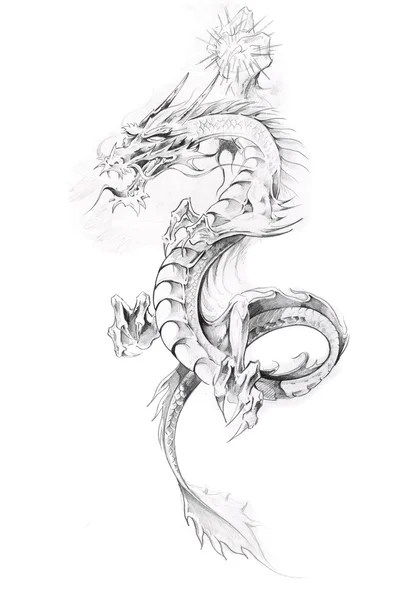 Татуировка, эскиз дракона — стоковое фото