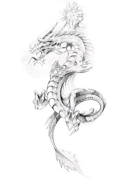 Tatouage art, croquis d'un dragon — Photo