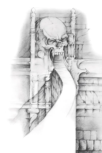 Tattoo art, sketch of hell gate — Stock Photo, Image