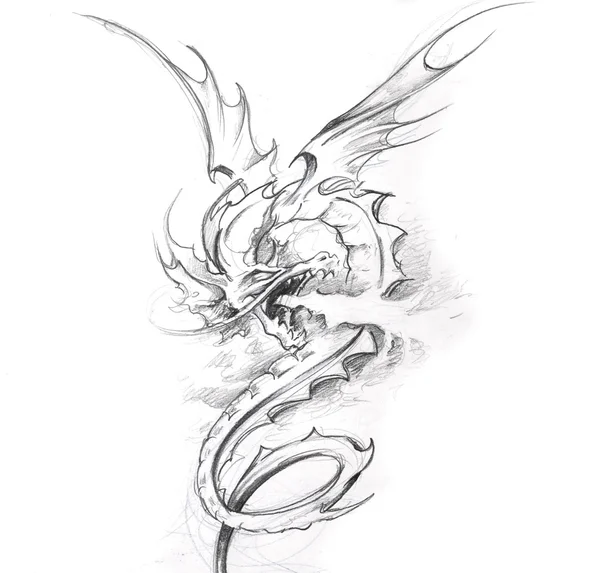Arte del tatuaje, boceto de un dragón medieval — Foto de Stock