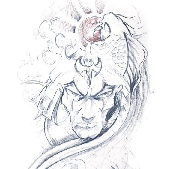 Tattoo art, sketch of a japanese warrior — Stock Photo, Image