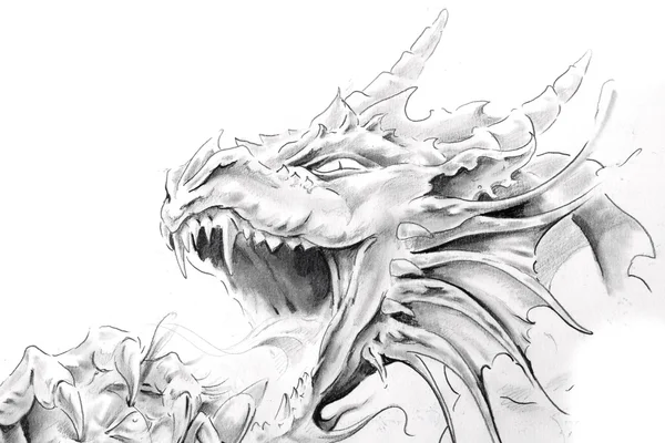 Tattoo art, sketch of a medieval dragon — Stock Photo, Image