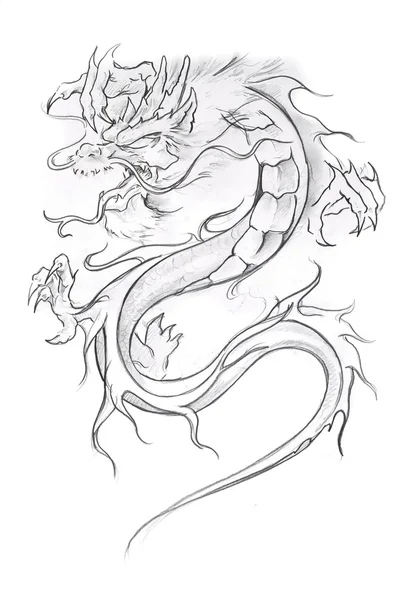 Tattoo art, sketch of a medieval dragon — Stock Photo, Image