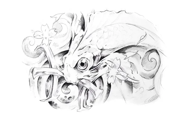 Arte del tatuaje, boceto de un pez, pis — Foto de Stock