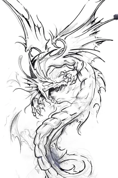 Tattoo art, sketch of a dragon — Stock Photo, Image