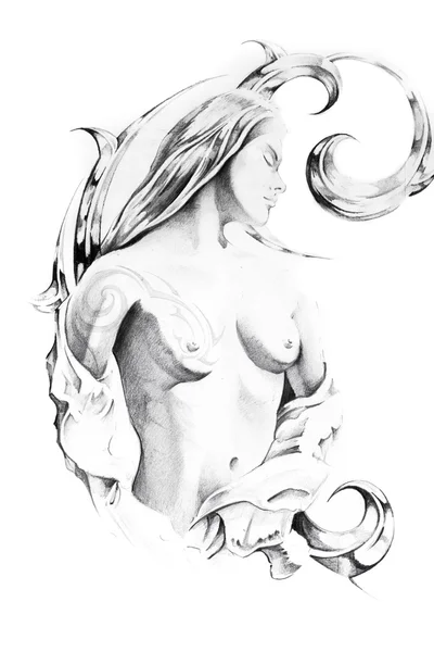 Tattoo art, sketch of a fairy — Stock Photo, Image