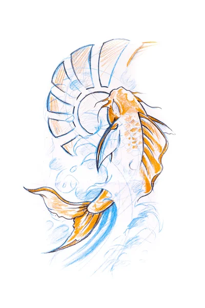 Dövme sanatı, Japon balığı kroki — Stok fotoğraf