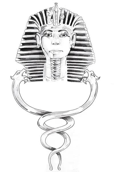 Tätowierkunst, Skizze einer Pharaomaske — Stockfoto