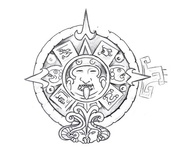 Tattoo art, sketch of a aztec sun — Stock Photo, Image