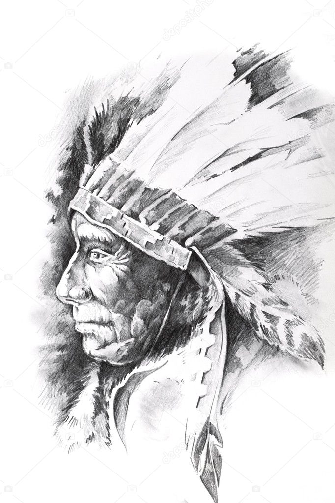 Sketch of tattoo art, indian head
