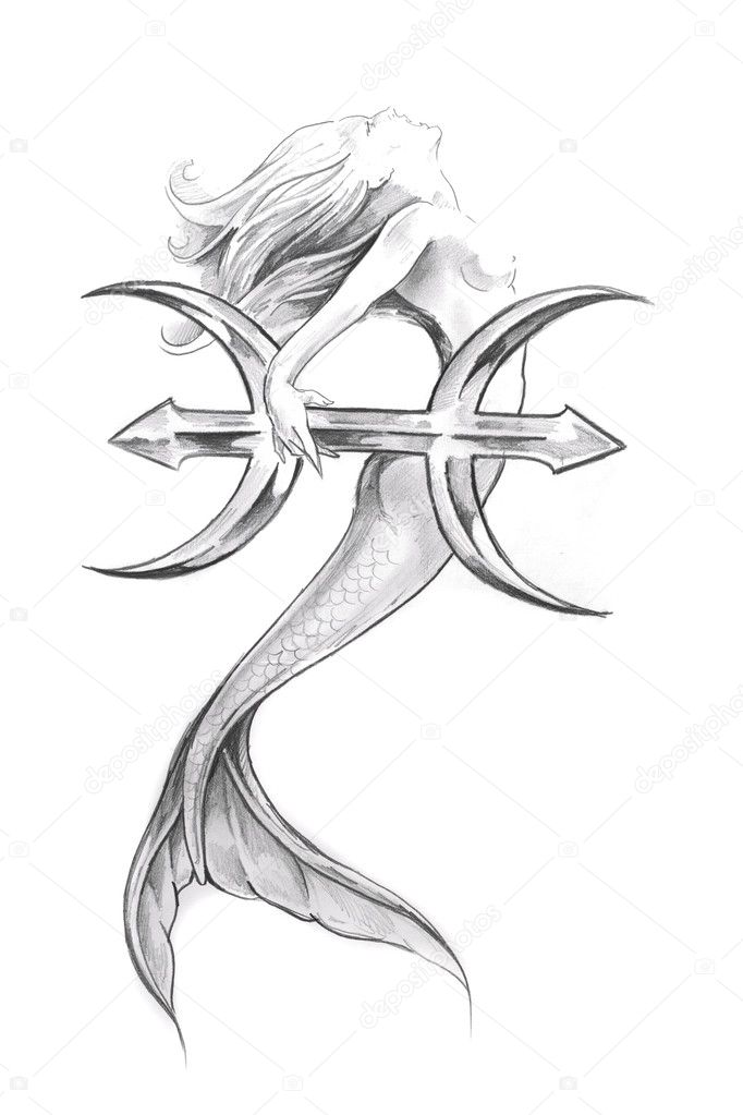 Arte del tatuaje, boceto de una sirena, pis: fotografía de stock © outsiderzone #8685066