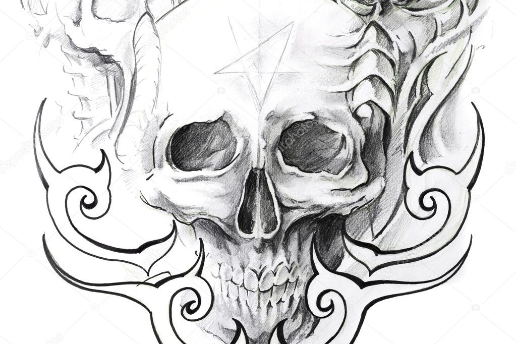 tattoo designs of skulls on paper