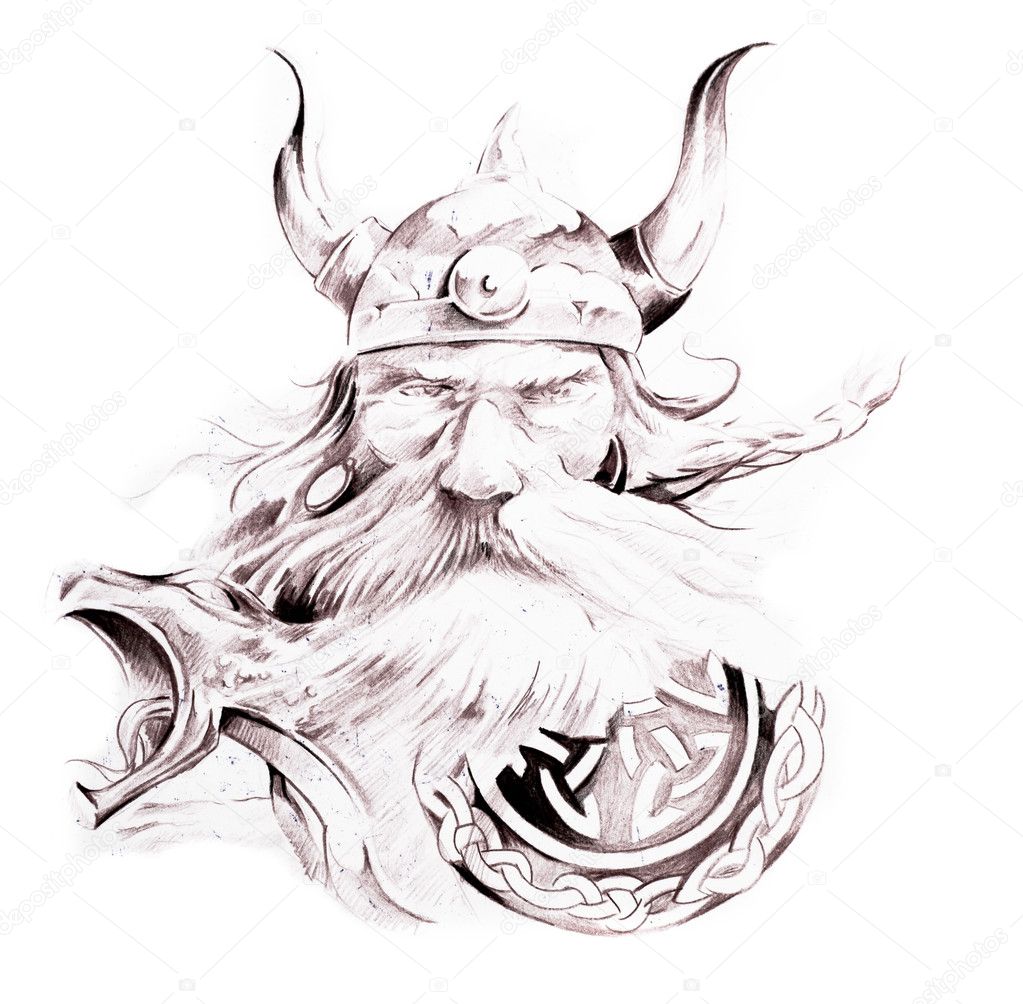 Tattoo art, sketch of a viking