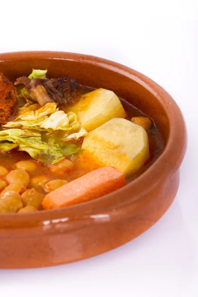 stock image Madrid stew on earthenware pot, spanish food