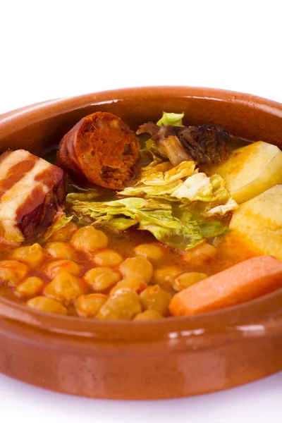 stock image Madrid stew on earthenware pot, spanish food