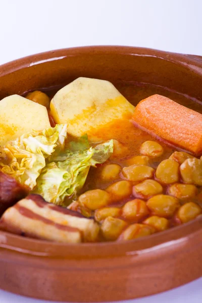 stock image Madrid stew on earthenware pot, spanish food