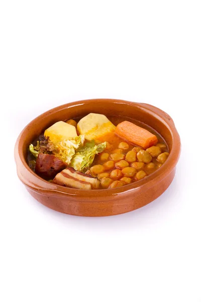 stock image Madrid stew on earthenware pot, spanish food