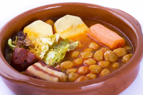 stock image Madrid stew on earthenware pot, spanish food