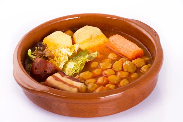 stock image Madrid stew on earthenware pot, spanish food