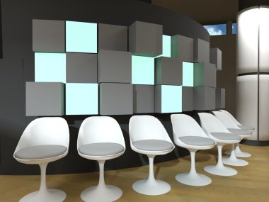 Hospital waiting room, white chairs clipart