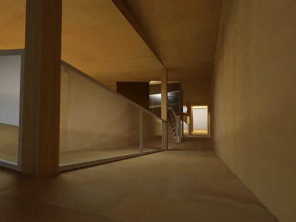 Konceptuell arkitektur, inomhus, trä rum. — Stockfoto