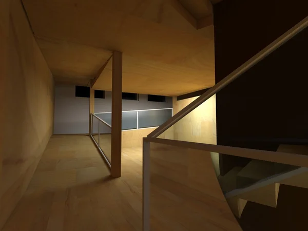 Konceptuální architektura, vnitřní, dřevěné místnosti. — Stock fotografie