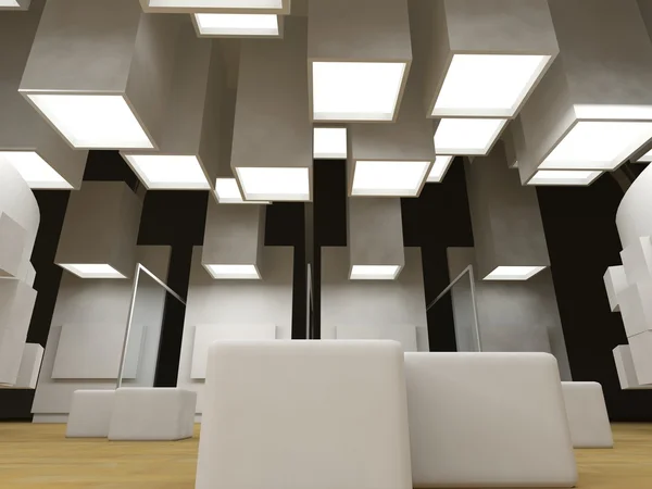 Kunstgalerie met lege frames, modern gebouw, conceptuele archi — Stok fotoğraf