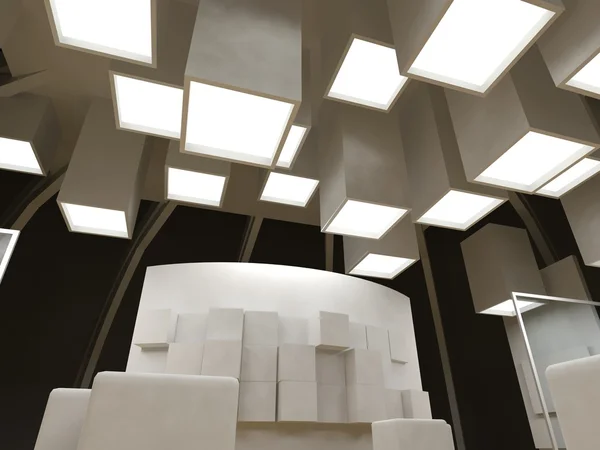 Galería de arte con marcos en blanco, edificio moderno, archi conceptual — Foto de Stock