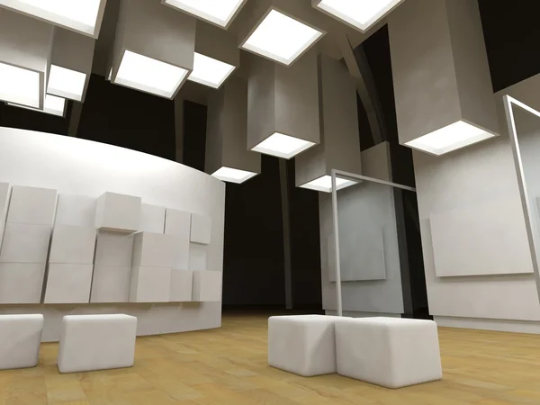 Kunstgalerie mit leeren Rahmen, modernes Gebäude, konzeptionelle Archi — Stockfoto
