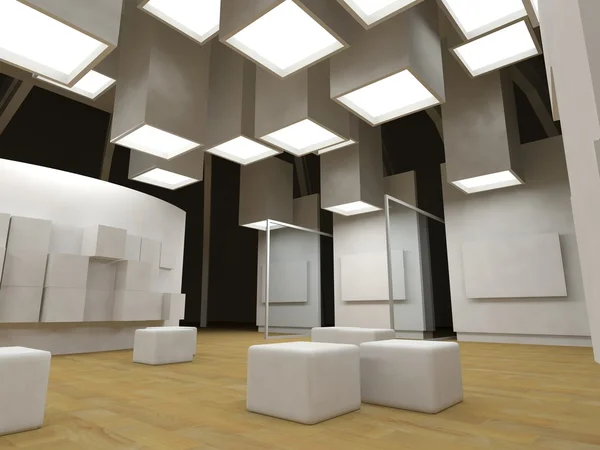 Art gallery with blank frames, modern building, conceptual archi — Stock Photo, Image