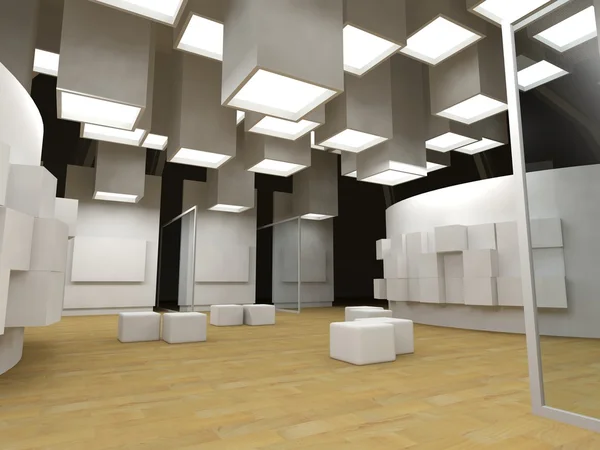 Galería de arte con marcos en blanco, edificio moderno, archi conceptual —  Fotos de Stock