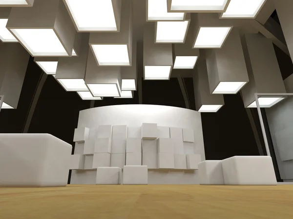 Galeria de arte com molduras em branco, edifício moderno, archi conceitual — Fotografia de Stock