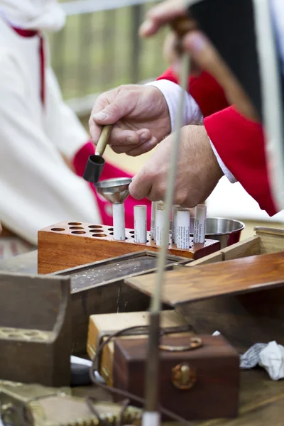 stock image Soldiers preparing ammunition during the re-enactment of the War