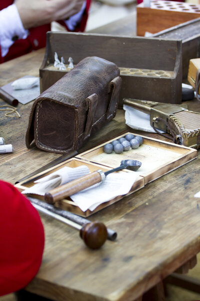 Soldiers preparing ammunition during the re-enactment of the War